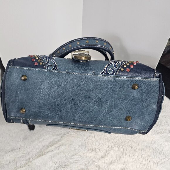 Montana West Blue Western Shoulder Bag w/ Wallet Chain Rodeo Cowgirl Conceal - Picture 7 of 12